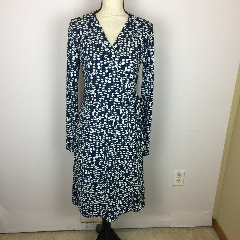 New! Lark & Ro A-line Wrap Dress Size M Womans Blue White Floral Long Sleeve